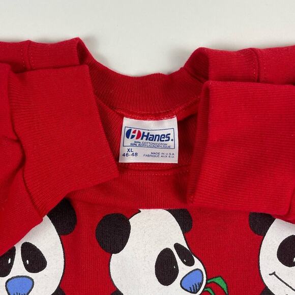 Panda Eating Cartoon Drawing China Vintage 80s Red Crewneck Size XL Jim Benton - Picture 4 of 7